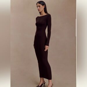 Cleona Merino Wool Ribbed Long Sleeve Maxi Dress - Deep Chocolate by Meshki
